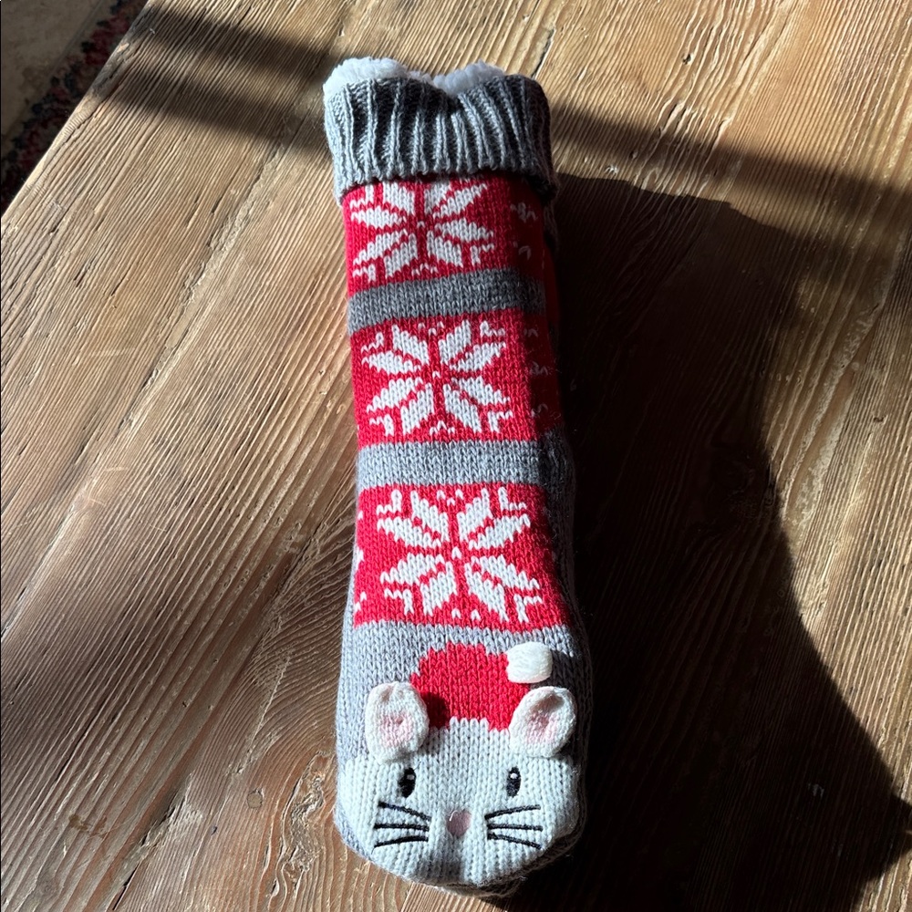 Mixit mouse Sherpa lined Festive Red and Gray Socks
